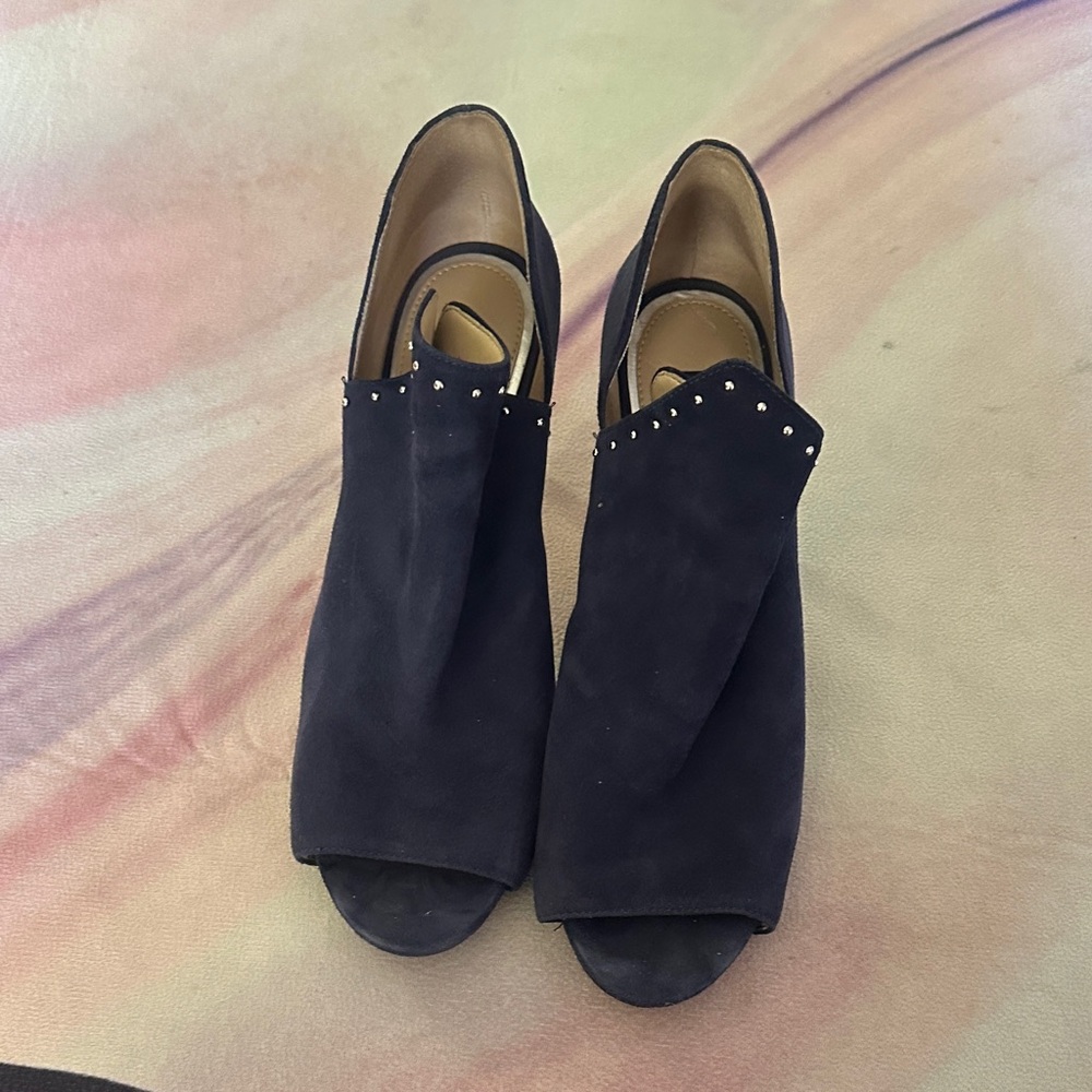White House Black Market Navy Heels with Stud Accents
